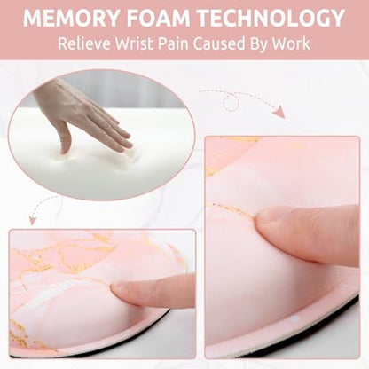 KONVINIT Ergonomic Mouse Pad with Wrist Rest, Small Mousepad with Non-Slip Rubber Base and Smooth Surface, Pink Mouse Pads for Desk, Office Desk Accessories - color: Pink Marble