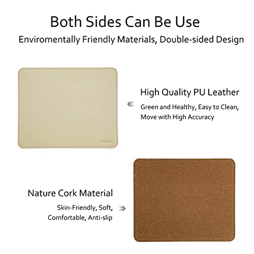MelVan PU Leather Mouse Pad with Stitched Edge, Wood Mousepad, Waterproof Gaming Mouse Pad Mat for Computers, Laptop, Office & Home, 10.2" x 8.3", 1 Pack (Beige) - color: Beige