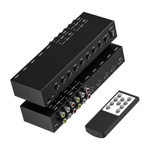 8-in-1 HDMI/AV Switch with Remote Control, 4K@60Hz 4:4:4, 4×HDMI & 4×RCA Inputs to 1×HD MI Output, HDR10/Dolby Vision, 18Gbps, 3D Support for TV/Projector/Monitor - size: 4 HDMI+4 RCA Inputs & 1 HDMI Output