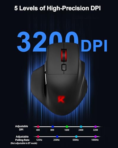 Redragon Large Wireless Gaming Mouse for Big Hands, Tri-Modes 2.4G/Bluetooth/Wired Rechargeable Ergo RGB Mouse with 2 Side Buttons, 6 Backlit Modes, Programmable Macro Gamer Mouse