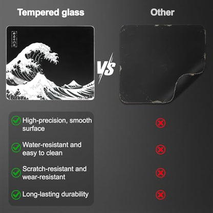 Glass Mousepad, Hard Surface Gaming Mouse Pads, Mousepad Gaming, Glasspad | Glass Pad, Professional Esport Tempered Glass Mouse Pad, Hard Mouse Pad for Bed, 11.8"×9.8" computer mat - color: Kanagawa Waves 1