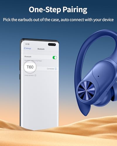 PocBuds Bluetooth Headphones Wireless Earbuds 80hrs Playtime Wireless Charging Case Digital Display Sports Ear Buds with Earhook Deep Bass IPX7 Waterproof Over-Ear Earphones for TV Phone Laptop Navy - color: Navy, style: Standard