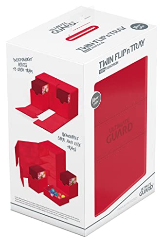 Ultimate Guard Twin Flip'n'Tray 160+, Deck Case for 160 Double-Sleeved TCG Cards + Dice Tray, Red, Independent Magnetic Closure & Microfiber Inner Lining - color: Red, size: 160+