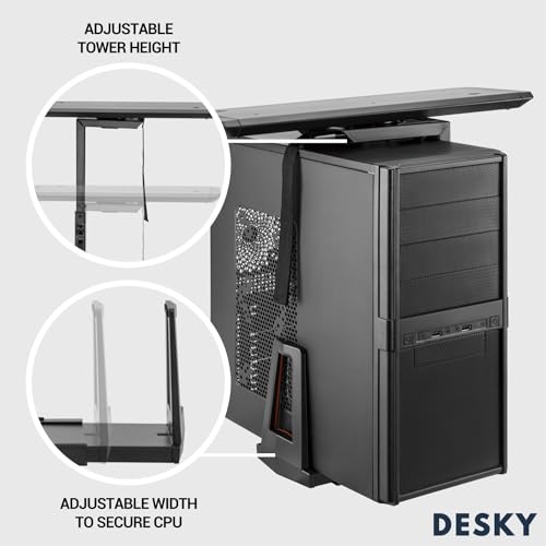 Desky Sliding CPU Mount – Under Desk Adjustable PC Holder with 360° Swivel & Slide Track, Fits Most Towers, Space-Saving Steel Bracket with Padding for Office or Gaming Setup – Black