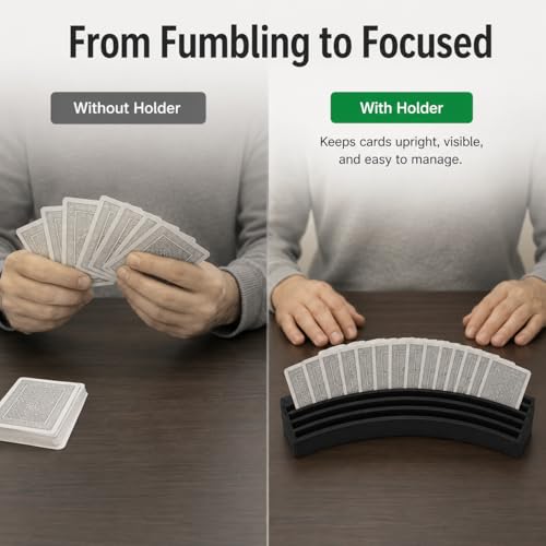 Playing Card Holder Stand – Hands-Free Card Organizer for Board Games | Multi-Tier Slot Design | Freestanding Tabletop Display Rack for Poker Night, Family Game Night & - color: Black