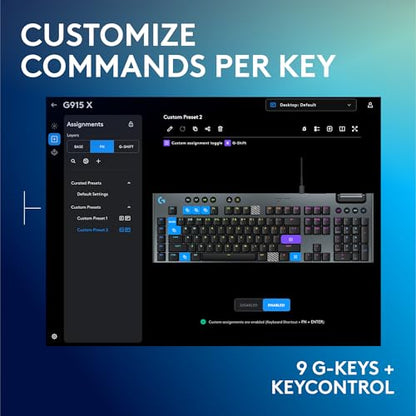 Logitech G915 X Wired Mechanical Gaming Keyboard, Double-Shot PBT Keycaps, Fully Programmable Keys, RGB Backlit Mac/PC Gaming Keyboards, Aluminum Finish, GL Tactile Switches, Black (Renewed) - style: Wired