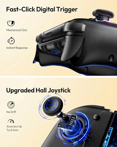 VOYEE Switch Controllers with Hall Effect Joystick & Kickstand, Compatible with Nintendo Switch/OLED, Wireless Pro Controller Ergonomic Grip Joypad with RGB Light, Turbo, Macro, 4 Game Slot Blue - color: Blue