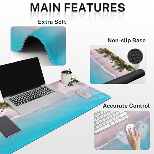 Britimes Blue Turquoise Ocean Keyboard Mouse Pad Set Beach Summer 4in1 Large Mousepad+Keyboard Wrist Rest+Mouse Wrist Rest+Coaster Ergonomic Design for Home Office Computer 35.4x15.7 inches - color: Blue Turquoise Ocean