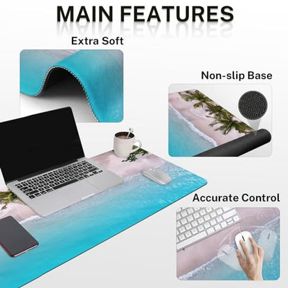 Britimes Blue Turquoise Ocean Keyboard Mouse Pad Set Beach Summer 4in1 Large Mousepad+Keyboard Wrist Rest+Mouse Wrist Rest+Coaster Ergonomic Design for Home Office Computer 35.4x15.7 inches - color: Blue Turquoise Ocean