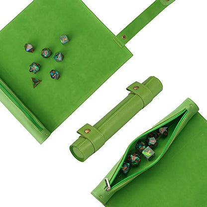 Cusdie 2 in 1 Dice Rolling Mat & Zippered Dice Holder DIce Tray- Compatible with DND Polyhedral Dice (Green) - color: Green