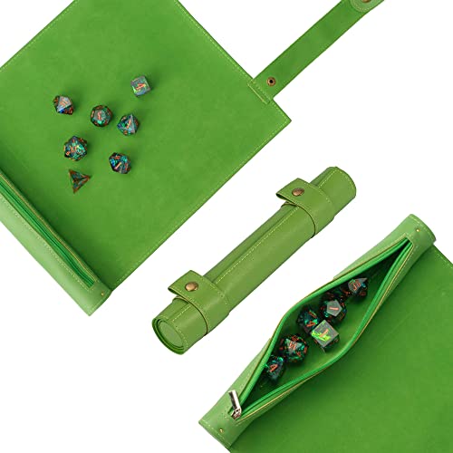 Cusdie 2 in 1 Dice Rolling Mat & Zippered Dice Holder DIce Tray- Compatible with DND Polyhedral Dice (Green) - color: Green