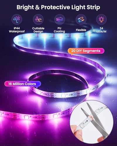 9.84ft LED Lights for 32-43 Inch TV, RGB+IC TV Lights Backlight Strip Behind, with 44 Scene Modes, Bluetooth APP and Voice Control, Music Sync Smart Ambient Lighting for Gaming, Bedroom, Living Room - size: 9.84ft