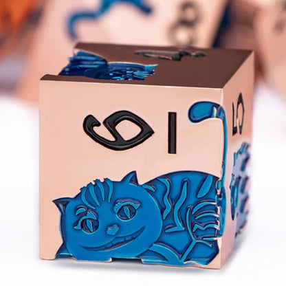 Metal DND Cat Dice 7PCS Polyhedral RPG Dice Set with Gift Case for Dungeons Dragons Role Playing Game, D and D Dice D6 D8 D10 D12 D20 D% (Copper Blue) - color: Cat-copper Blue