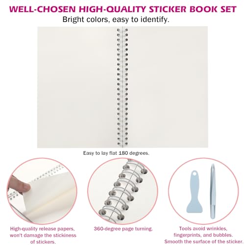 SUNEZLGO Reusable Sticker Book - 60 Sheets, Collecting Album, Organizer, Blank Book for Adults & Children, Keeper with Tweezer & Spatula, A5 - color: Green