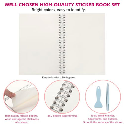 SUNEZLGO Reusable Sticker Book - 60 Sheets, Collecting Album, Organizer, Blank Book for Adults & Children, Keeper with Tweezer & Spatula, A5 - color: Green