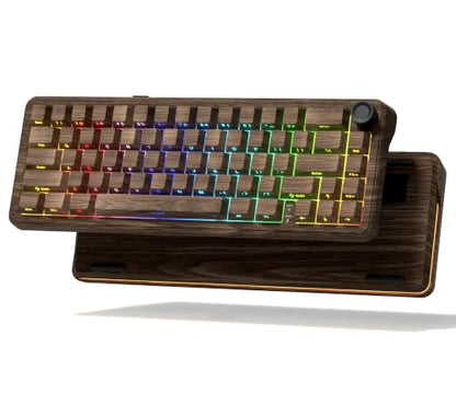 womier L65 60% Brown Mechanical Keyboard with Knob,4000mAh,Tri Mode USB-C/BT5.0/2.4G,RGB Backlit,Hot Swap,Linear Switch,Gasket Mounted Wireless Gaming Keyboard for PC/Mac,Wood Pattern Theme - color: Wood Pattern theme