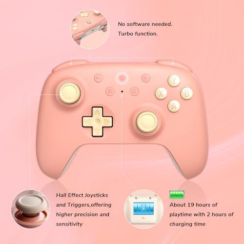 8Bitdo Ultimate 2C Wireless Controller for Windows PC & Android (Pink) | 1000Hz Polling Rate, Hall Effect Joysticks & Hall Triggers, Remappable L4/R4 Bumpers - color: Pink