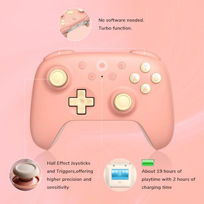 8Bitdo Ultimate 2C Wireless Controller for Windows PC & Android (Pink) | 1000Hz Polling Rate, Hall Effect Joysticks & Hall Triggers, Remappable L4/R4 Bumpers - color: Pink
