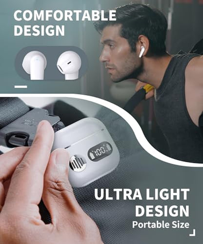 AI Translation Earbuds 198 Language Translator Earbuds Wireless Earbuds 2026 Sport Bluetooth Headphones Stereo Earphones with ENC Mic Wireless Earphones in Ear Earbuds with Dual LED Display（White） - color: off-white