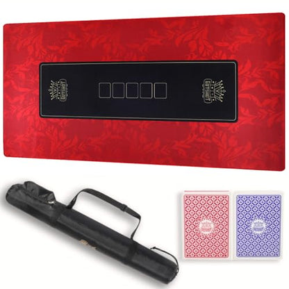 GUTSHOT Foldable Casino Quality Poker Mat | Water Resistant Poker Table Cloth, Soft Multi-Spandex | Waterproof, Noise-Free Gameplay | Includes Carrying Bag and 2 Gift Poker Card Packs - color: Red 94 X 47 Inch