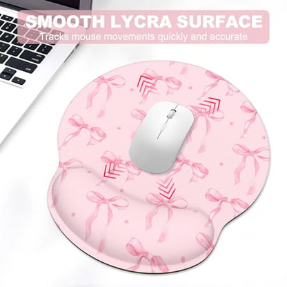 Ergonomic Mouse Pad with Wrist Rest and Keyboard Wrist Rest, Mousepad and Wrist Rest for Computer Keyboard, Non-Slip Rubber Base, Mouse Pad Wrist Support for Gaming, Pink Bow - color: Pink Bow