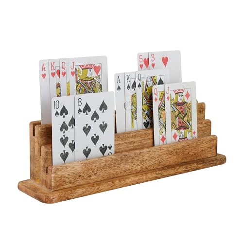 Wooden Playing Card Holder for Table Games, Card Storage and Display Card Holders for Playing Cards Stand Set of 2, for Adults Seniors Kids, 5 Slots (5 Slot Slim)