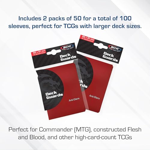 BCW Deck Guard - Double Matte Red Card Sleeves | Acid-Free, Archival-Safe, No PVC | Anti-Glare Matte Finish | Fits Standard 2½" x 3½" Game Cards | Durable Deck Protector Sleeves | 100 Ct - color: Red