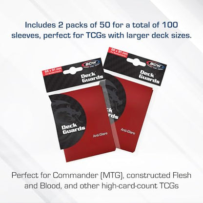 BCW Deck Guard - Double Matte Red Card Sleeves | Acid-Free, Archival-Safe, No PVC | Anti-Glare Matte Finish | Fits Standard 2½" x 3½" Game Cards | Durable Deck Protector Sleeves | 100 Ct - color: Red