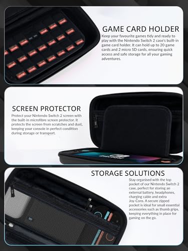 Orzly Switch 2 Accessories Bundle Carry Case & Screen Protector for Nintendo Switch 2 (2025) Console, TravelCase, Screen Protection, Grip Case, USB-C Cable, Games Holder, Headphones, Thumbgrips - size: 7.9 inch Switch 2