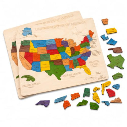 USA Map Wooden Jigsaw Puzzle for Kids | 44 Puzzle Pieces | Learning & Educational Toy Gift for Boys & Girls (ASTM Safety Rating: 3+ Years) - style: USA Map
