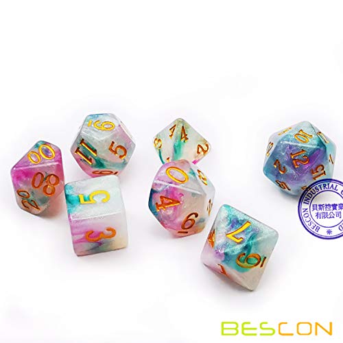 Bescon Magical Stone Dice Set Series, 7pcs Polyhedral RPG Dice Set Fairy Spirit, Polybag Packing - color: Fairy Spirit in Polybag
