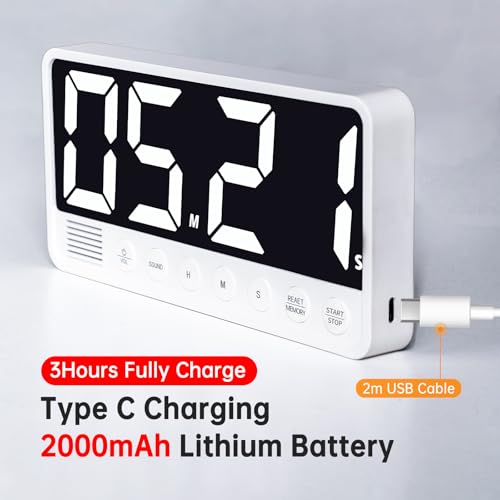 Digital Kitchen Timer - 7.1” Extra Large Display LED Magnetic Rechargeable Countdown/Up Timer, with 6 Alarms 4 Levels Volume Memory Function for Cooking, Classroom, Office, Home Gym (White) - color: White