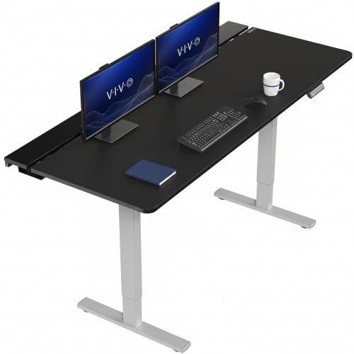VIVO Black 71 x 30 in Standing Desk, DESK-KIT-1G6-P3B-71 | Electric, Holds 220 lbs, Sit Stand, Height Adjustable, Cable Tray, Full-Size Mouse Pad, Office Furniture, Gray Frame - color: Black Top / Gray Frame, size: 71 x 30