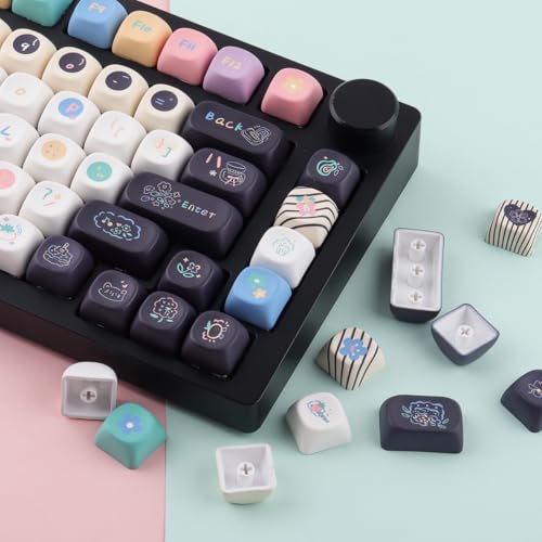Tsungup MOA Keycaps, PBT Cute Dessert Cheese Muffin Ice Custom Keycap Set | 126 Keys Dye-Sub Key Caps Keyboard Keycap for 60% 65% 75% 80% 100% MX Switches Mechanical Keyboard - color: White&Black