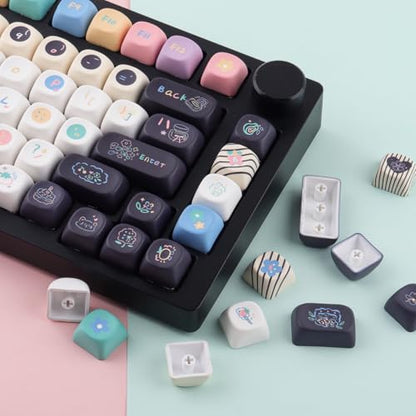 Tsungup MOA Keycaps, PBT Cute Dessert Cheese Muffin Ice Custom Keycap Set | 126 Keys Dye-Sub Key Caps Keyboard Keycap for 60% 65% 75% 80% 100% MX Switches Mechanical Keyboard - color: White&Black