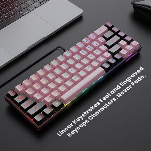 GEODMAER 65% Wired Gaming Keyboard, LED Backlit, Ultra-Compact Anti-Ghosting No-Conflict 68 Keys Membrane Gaming Wired Keyboard for PC Laptop Windows Gamer(Pink-Black) - color: Pink-Black