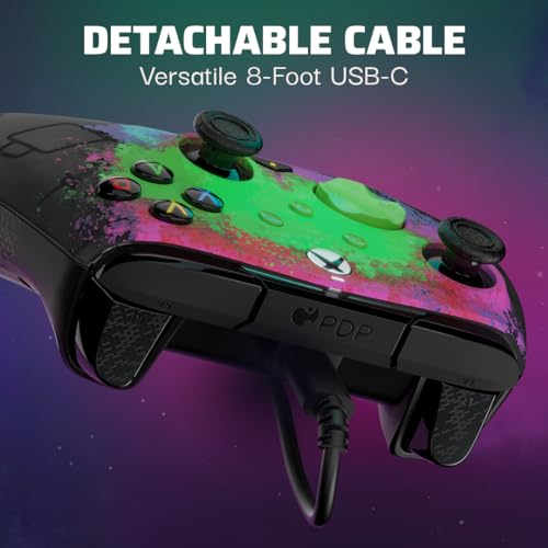 PDP Gaming REMATCH GLOW Enhanced Wired Controller: Licensed Xbox Series X|S Gamepad, Xbox One, Windows PC, Mappable Back Buttons, Audio Control, Customizable Companion App: Space Dust Glow in the Dark - color: Space Dust (Glow in the Dark), style: Control