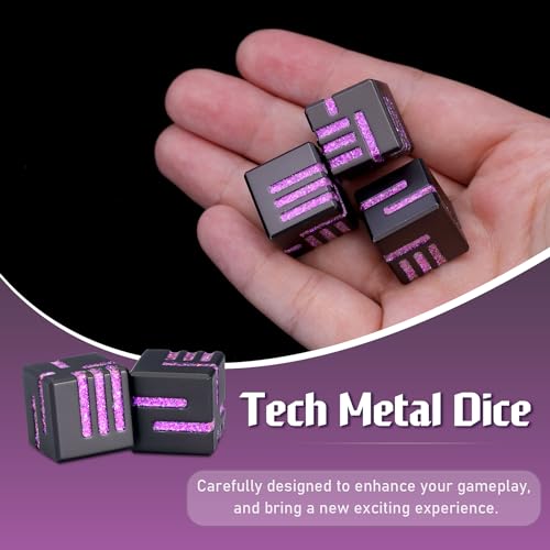 ZHOORQI D6 Metal Dice, 16mm 6 Sided Dice Set, 6Pcs/Set Tech-Themed New Concept Glittery Lines D6 Dice for DND, Tabletop RPGs Gifts（D6-Glitter Purple） - color: D6-glitter Purple