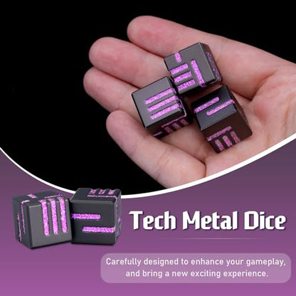 ZHOORQI D6 Metal Dice, 16mm 6 Sided Dice Set, 6Pcs/Set Tech-Themed New Concept Glittery Lines D6 Dice for DND, Tabletop RPGs Gifts（D6-Glitter Purple） - color: D6-glitter Purple