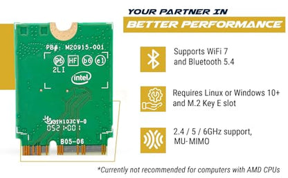 BE202 WiFi 7 Card | M.2 PCIe WiFi Card | Tri-Band 2.4/5/6 GHz | Up to 2.4 Gbps | WiFi Card for PC | Supports Bluetooth 5.4 & Intel PCs with Windows 11 | BE202NGW