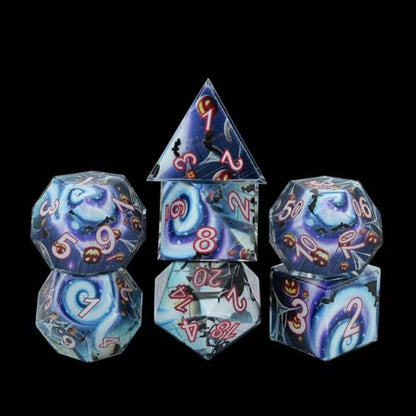 7PCS RPG Dice Set, Premium Resin Polyhedral Dice with Cyclone Pumpkin Bat Design, Complete Tabletop RPG Dice, Ideal Gaming Gift(Cyclone) - style: Cyclone