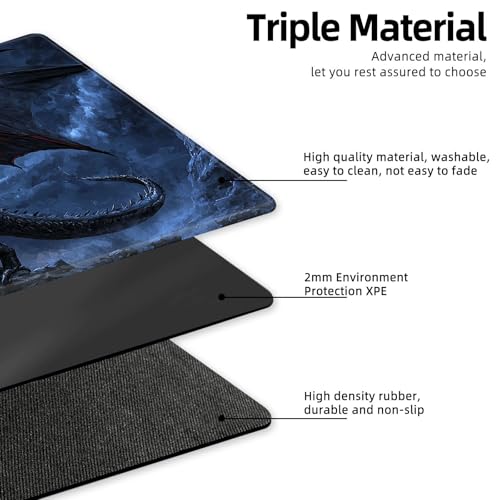 for MTG Playmat TCG Card Game Mat with Stitched Edges,Board Game Mats Non-Slip Waterproof Rubber Base 24 x 14 inch for CCG RPG DTCG Trading Card,Dark Dragon Moon - color: Dark Dragon Moon