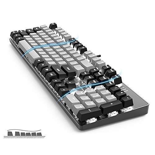 Merdia 104 Keys Wired Mechanical Gaming Keyboard | White LED Backlit US Layout | Hot Swappable Blue Switch Full Size Mechanical Keyboard | Black & Grey Keycaps Light Up PC Gaming Computer Keyboards - color: Blue Switch Black & Grey