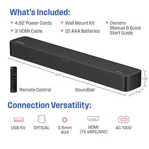 Westinghouse Sound Bar for Smart TV, 2.0 Compact Soundbar with Dolby Atmos and Digital Plus, 120W Surround Sound System for TV, Home Theater Audio, eArc, HDMI, Bluetooth, Roku TV Ready - size: 2.0 Channel Compact Soundbar