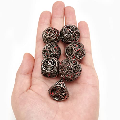 DND Dice,Hollow D&D Metal Dice,Unique Round Ball Design Octopus Dice with Gift Box for Dungeons & Dragon Gaming,7 PCs Steampunk Polyhedral D and D Dic (Ball Octopus Blood Spatter) - color: Ball Octopus Blood Spatter