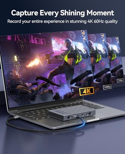 ORICO IS6 4K Portable HDMI Capture Card for Streaming, Dual 4K@60Hz Inputs, USB C Game Capture Card with Audio Ports Compatible with PS5, Xbox, Switch, OBS Recording, Works on PC, Mac, Laptop, iPad