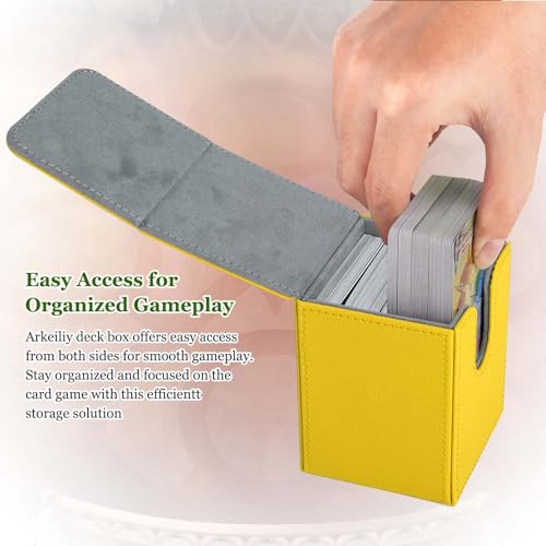 Arkeiliy MTG Deck Box with 50 Pcs Card Sleeve, 110+ Card Storage Leather Deck Box for Magic Commander, Collectible Trading Card Cases for Trading Card Games (Yellow) - color: Yellow III