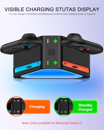 Charging Station for Nintendo Switch 2 Joy Con, Dock for Joy Con Dual-Direction Magnetic Fast Charging Station with 7 Light Modes, Extended Controller Charger Stand for Nintendo Switch 2 Accessories