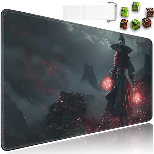 for MTG Playmat + Drawstring Travel Pouch + 6 Dice Counter, for Tabletop Trading Card Game Playmats or Mouse Pad, Anti-Slip Rubber 24 x 14 in, Mysterious Magician for TCG Playmat (No with Zone) - color: JV-Playmat-6-1-E136