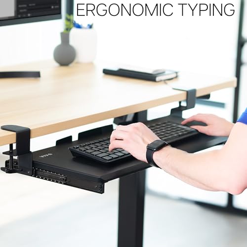 VIVO Large Keyboard Tray Under Desk Pull Out with Extra Sturdy C Clamp Mount System, 27 (33 Including Clamps) x 11 Inch Slide-Out Platform Computer Drawer for Typing, Black, MOUNT-KB05E | Keyboard Tray for Typing, Slide Out Platform, Extra Sturdy C-Clamp